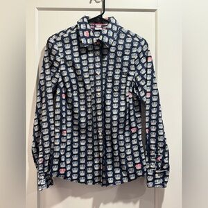 Boden Navy Button-Down Shirt with White & Pink Crown Print